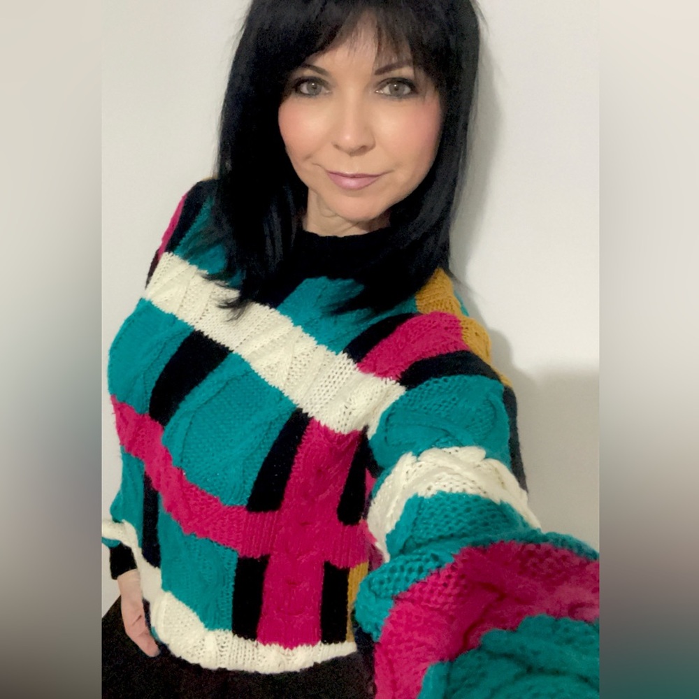 Vintage Ivy Wear Hand Knit Color Block Sweater, Size: Small, GUC!
